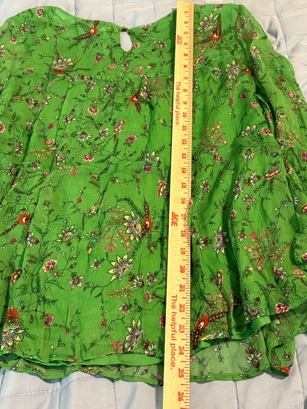 Sundance Green Floral Boho Blouse Flare Sleeve Ruffle Hem - Picture 7 of 11